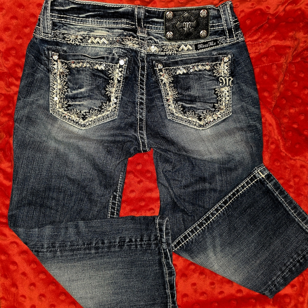 Miss Me Dark Blue Embellished Capris